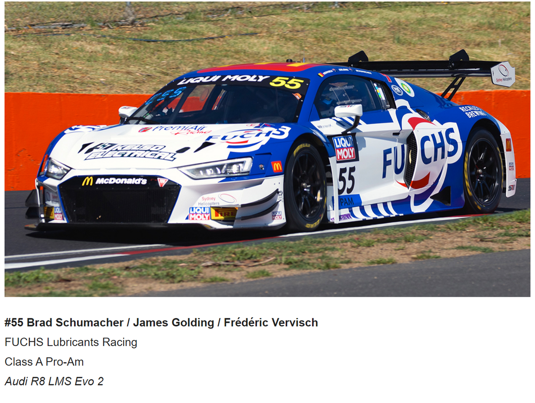 PRE ORDER - 1:18 Audi R8 GT3 EVO II Schumacher Motorsport / Premiair Racing - Fuchs Lubricants #55 2023 Bathurst 12 Hour - Brad Schumacher /  James Golding /  Frédéric Vervisch (18SP234) *FULL PRICE $339.00*